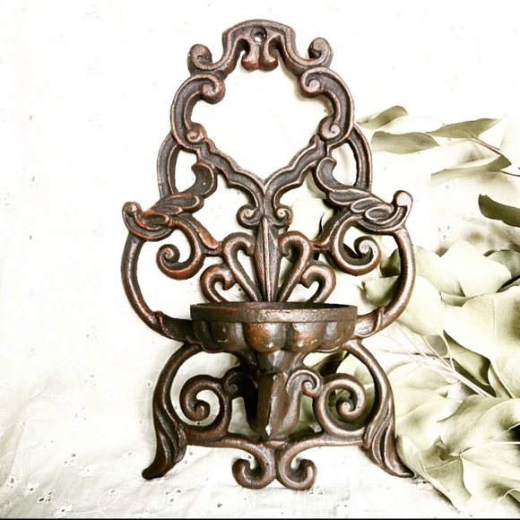 Vtg Cast Iron Wall Candle Holder